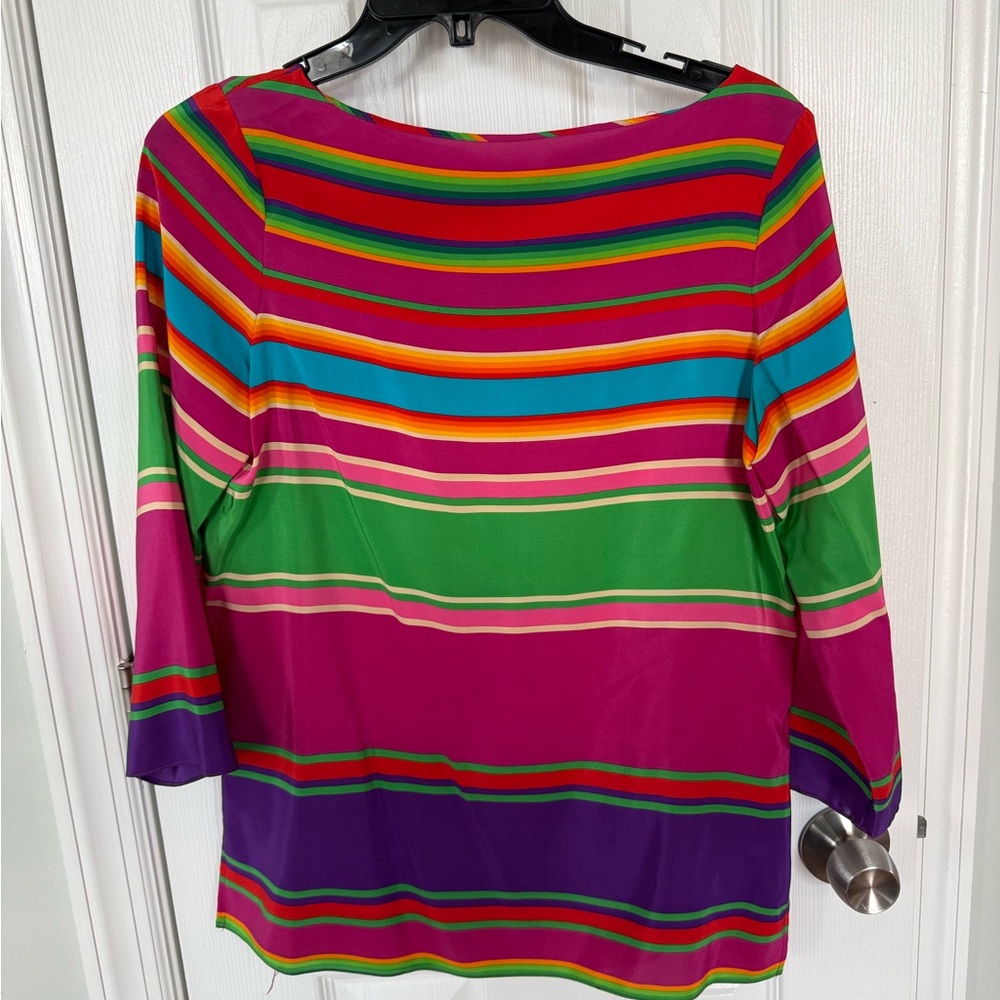 Ralph Lauren Pink Green Blue Striped Boatneck Top
